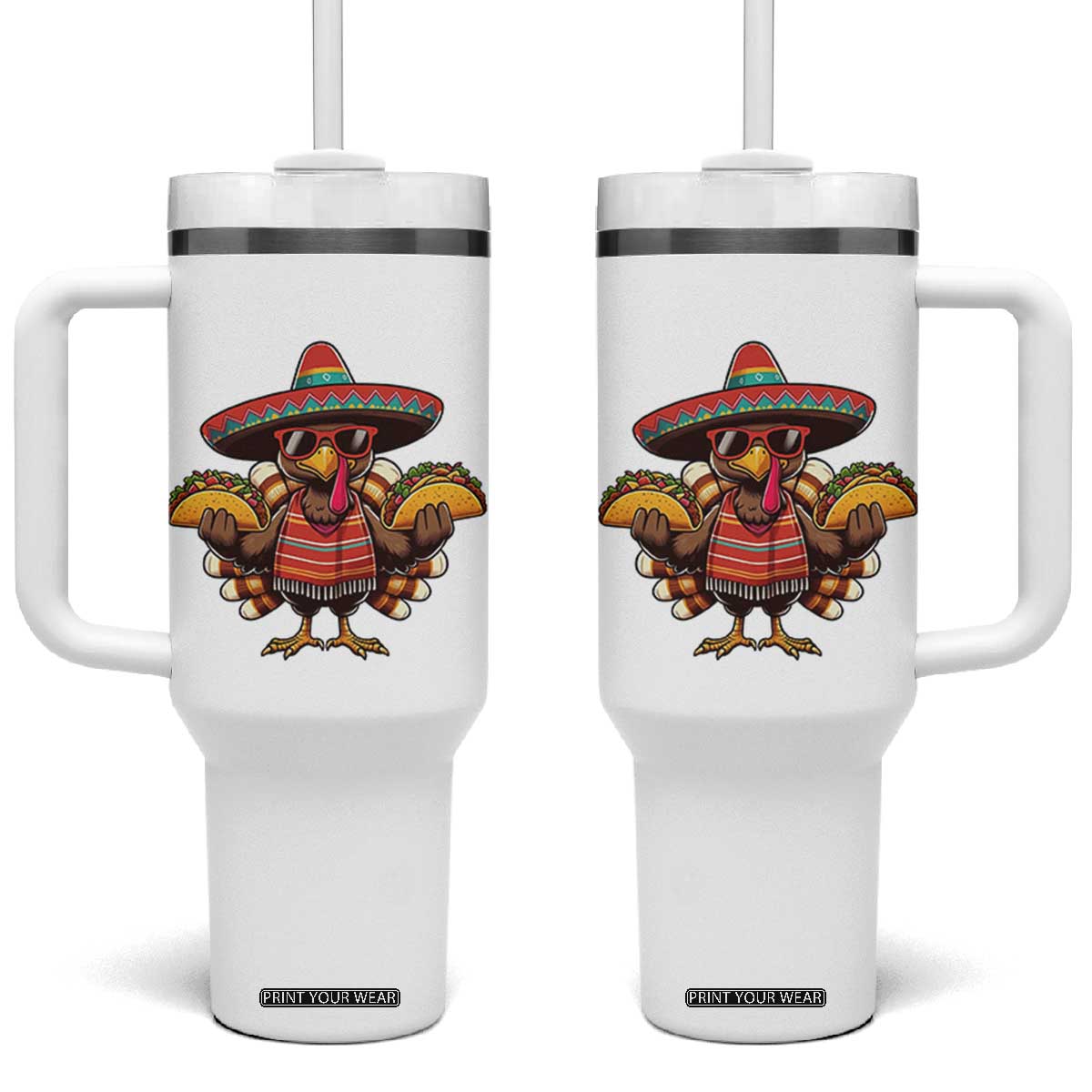 Funny Thanksgiving Turkey Tumbler With Handle Taco Mexican Christmas TS14 One Size: 40 oz White Print Your Wear
