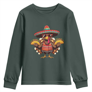 Funny Thanksgiving Turkey Youth Sweatshirt Taco Mexican Christmas TS14 Dark Forest Green Print Your Wear
