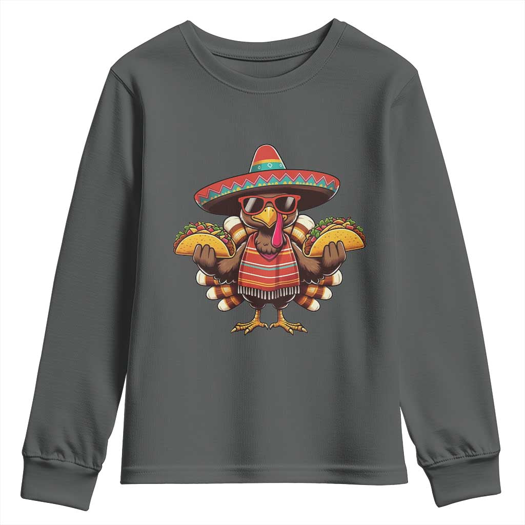 Funny Thanksgiving Turkey Youth Sweatshirt Taco Mexican Christmas TS14 Dark Heather Print Your Wear