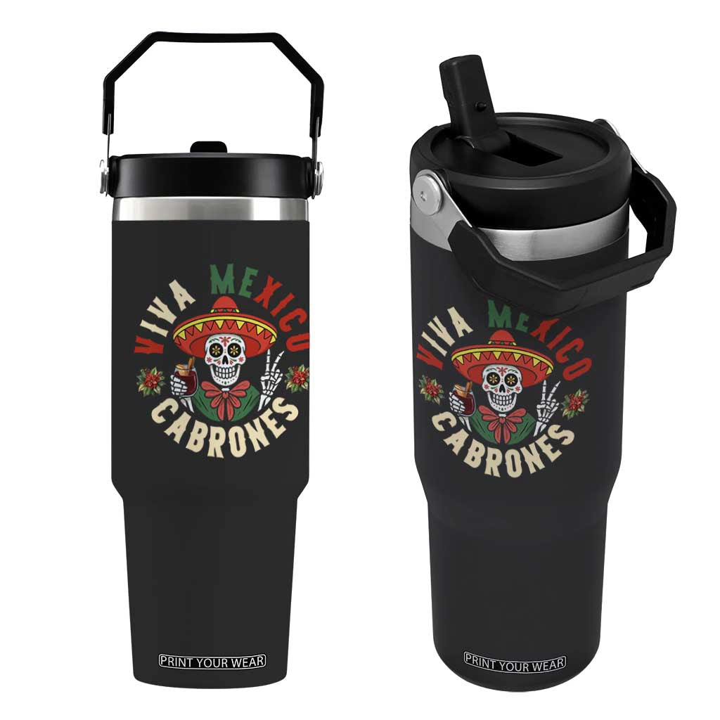 Viva Mexico Cabrones Flip Straw Tumbler Mexican Skull Christmas TS14 One Size: 30 oz Black Print Your Wear