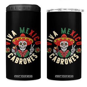 Viva Mexico Cabrones 4 in 1 Can Cooler Tumbler Mexican Skull Christmas TS14 One Size: 16 oz Black Print Your Wear