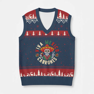 Viva Mexico Cabrones V-Neck Knit Sweater Vest Mexican Skull Xmas TS14 Navy Red Print Your Wear