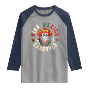 Viva Mexico Cabrones Raglan Shirt Mexican Skull Christmas TS14 Sport Gray Navy Print Your Wear