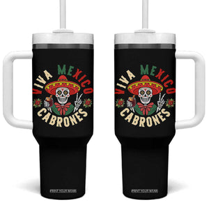 Viva Mexico Cabrones Tumbler With Handle Mexican Skull Christmas TS14 One Size: 40 oz Black Print Your Wear