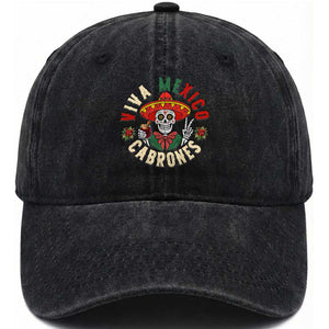 Viva Mexico Cabrones Washed Cotton Baseball Cap Mexican Skull Christmas TS14 Washed Cap Universal Fit Black Print Your Wear