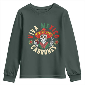 Viva Mexico Cabrones Youth Sweatshirt Mexican Skull Christmas TS14 Dark Forest Green Print Your Wear