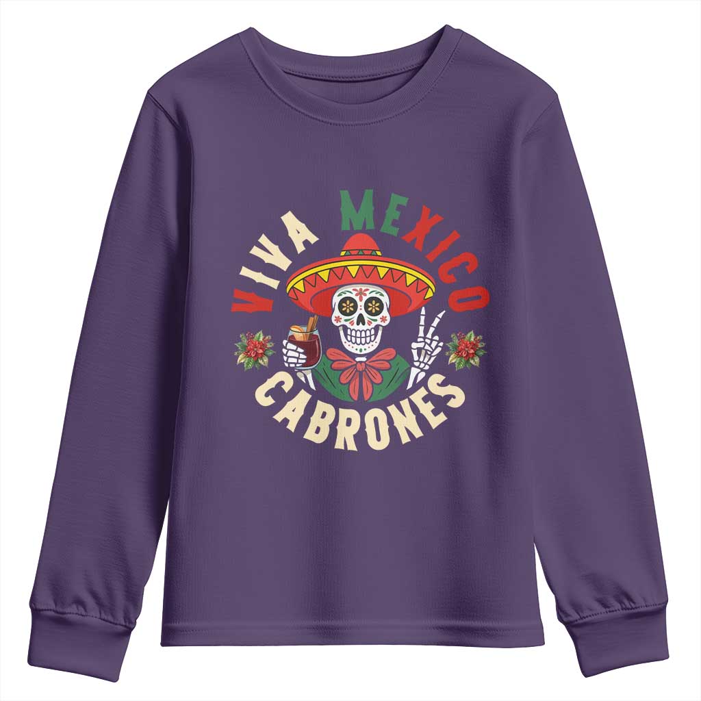 Viva Mexico Cabrones Youth Sweatshirt Mexican Skull Christmas TS14 Purple Print Your Wear
