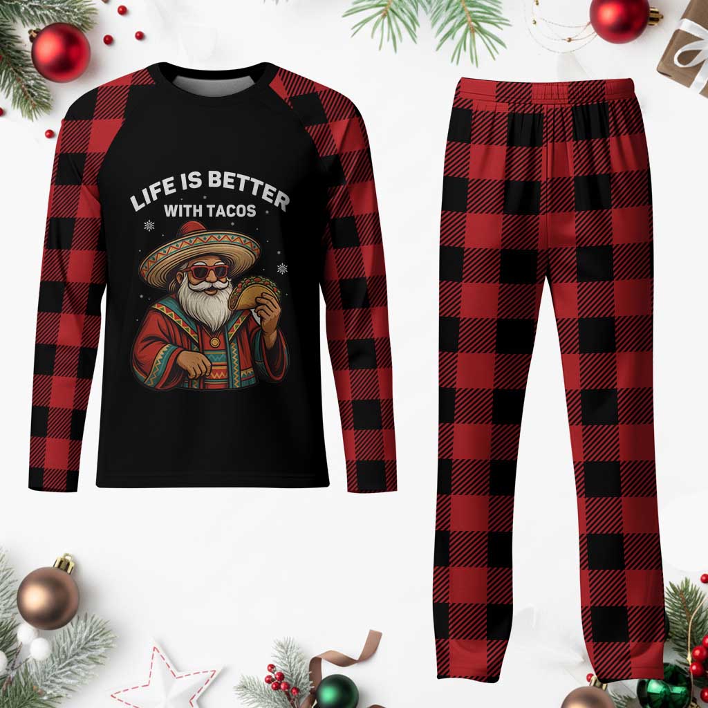 Funny Santa Taco Mexican Plaid Pajama Set Life Is Better With Tacos TS14 Buffalo Plaid Print Your Wear