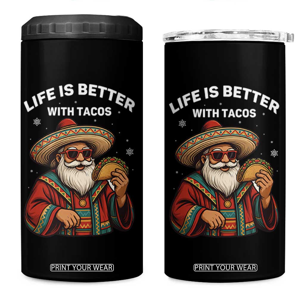 Funny Santa Taco Mexican 4 in 1 Can Cooler Tumbler Life Is Better With Tacos TS14 One Size: 16 oz Black Print Your Wear