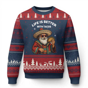 Funny Santa Taco Mexican Ugly Christmas Sweater Life Is Better With Tacos - Print Your Wear