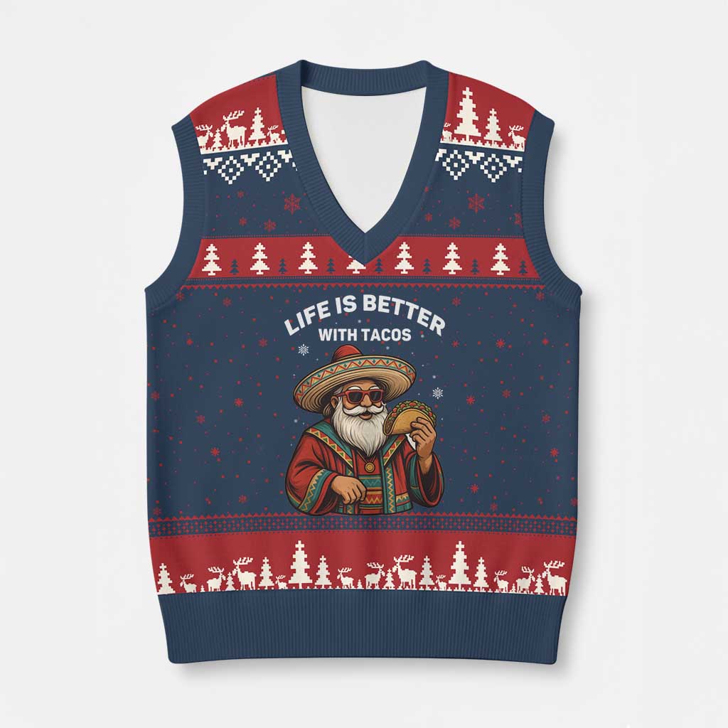 Funny Santa Taco Mexican V-Neck Knit Sweater Vest Life Is Better With Tacos TS14 Navy Red Print Your Wear