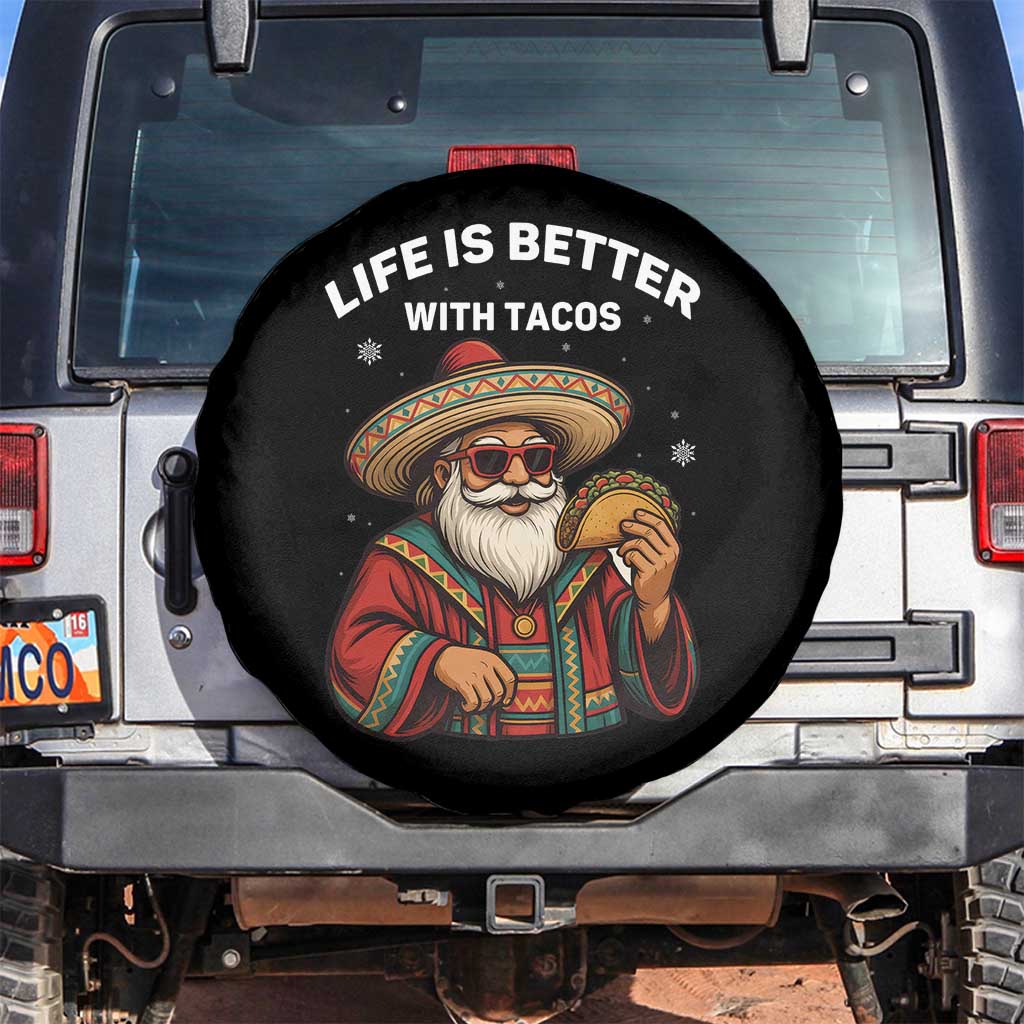 Funny Santa Taco Mexican Spare Tire Cover Life Is Better With Tacos TS14 No hole Black Print Your Wear