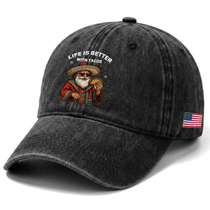 Funny Santa Taco Mexican Washed Cotton Baseball Cap Life Is Better With Tacos TS14 Print Your Wear