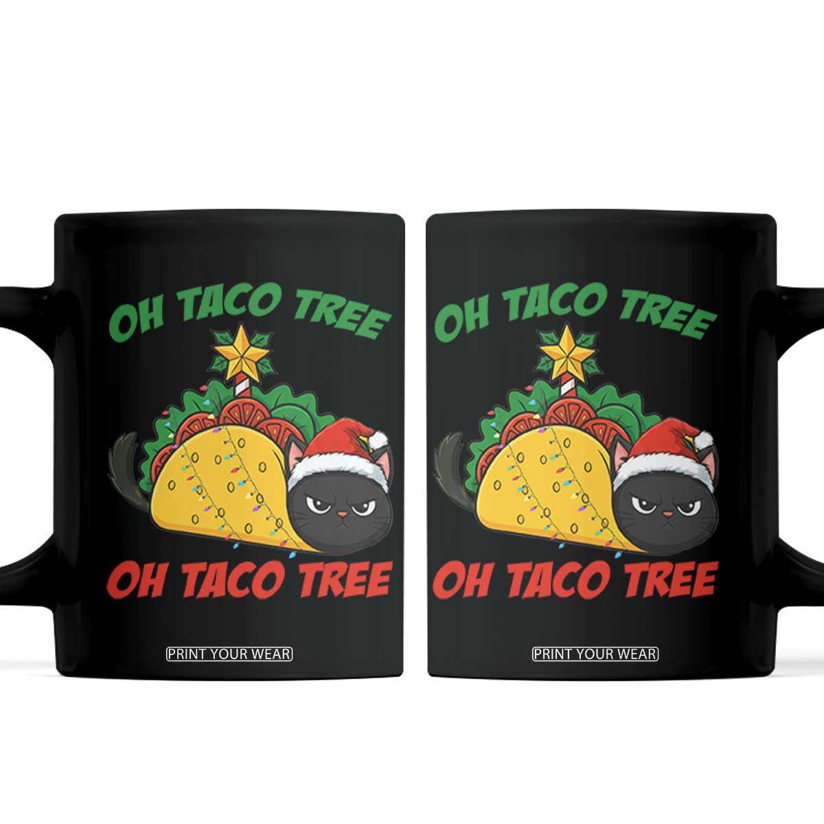 Funny Taco Cat Tree Christmas Coffee Mug TS14 Black Print Your Wear