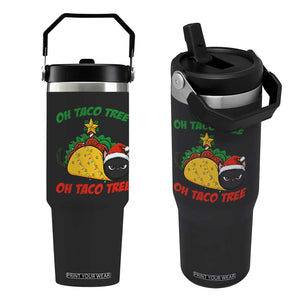 Funny Taco Cat Tree Christmas Flip Straw Tumbler TS14 One Size: 30 oz Black Print Your Wear