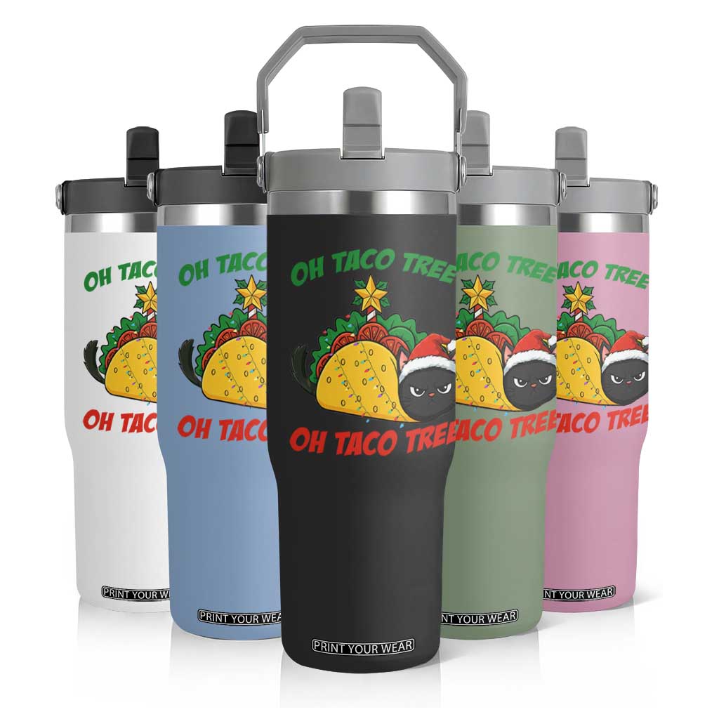 Funny Taco Cat Tree Christmas Flip Straw Tumbler TS14 Print Your Wear