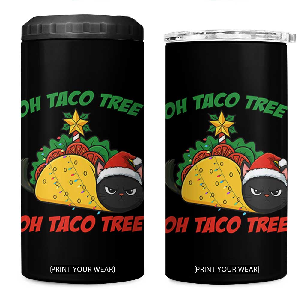 Funny Taco Cat Tree Christmas 4 in 1 Can Cooler Tumbler TS14 One Size: 16 oz Black Print Your Wear