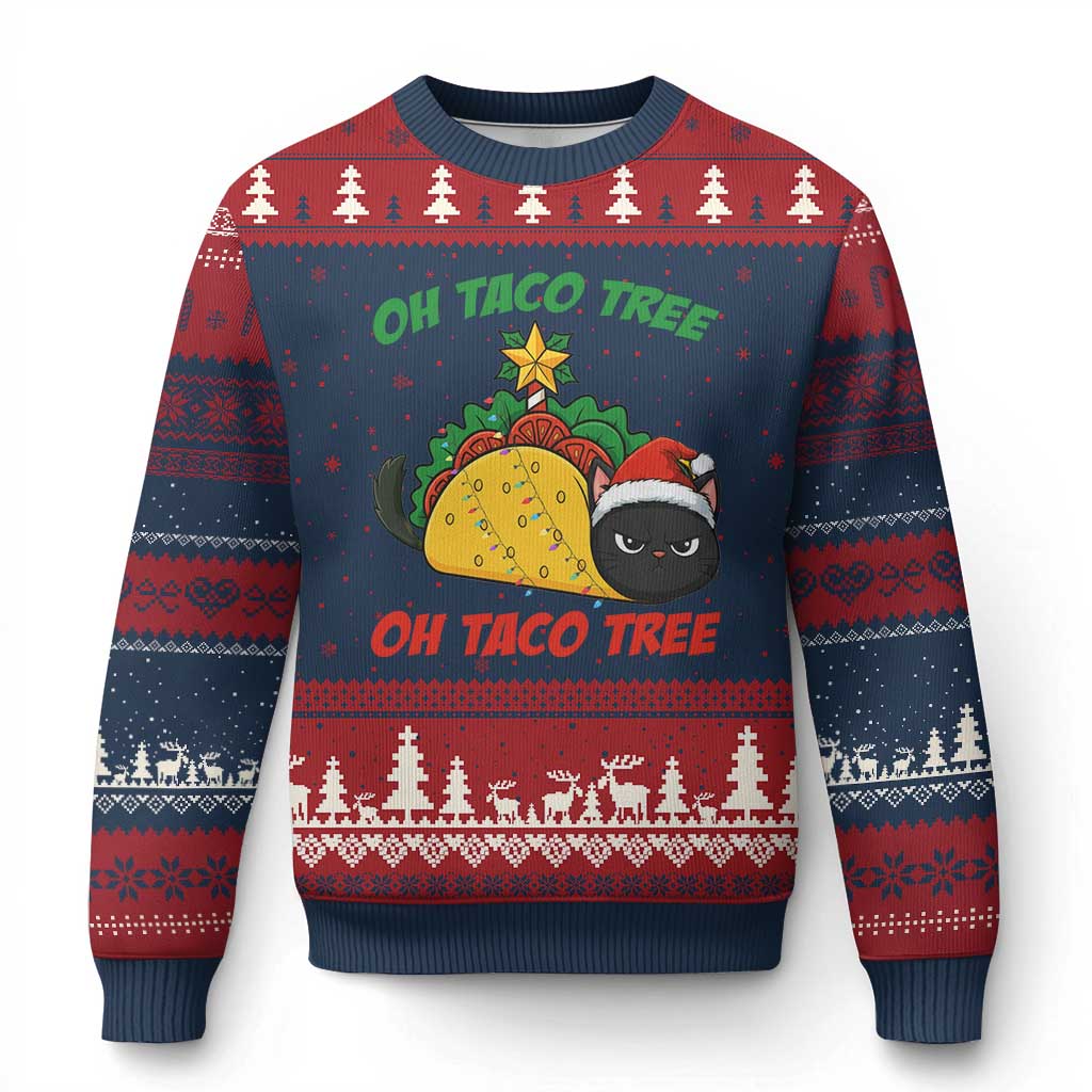 Funny Taco Cat Tree Xmas Ugly Christmas Sweater TS14 Navy Red Print Your Wear