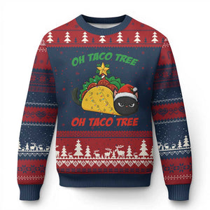 Funny Taco Cat Tree Xmas Ugly Christmas Sweater TS14 Navy Red Print Your Wear