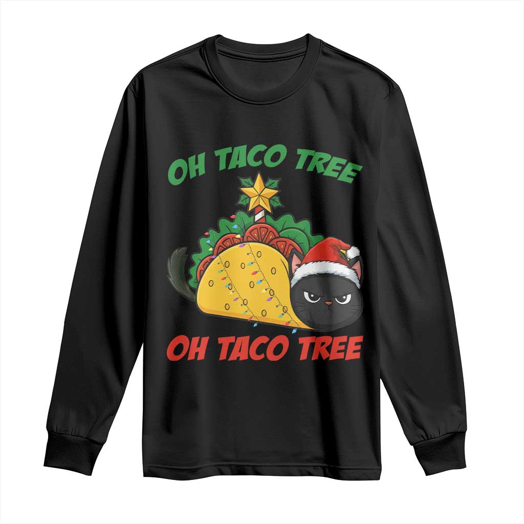 Funny Taco Cat Tree Christmas Long Sleeve Shirt TS14 Black Print Your Wear