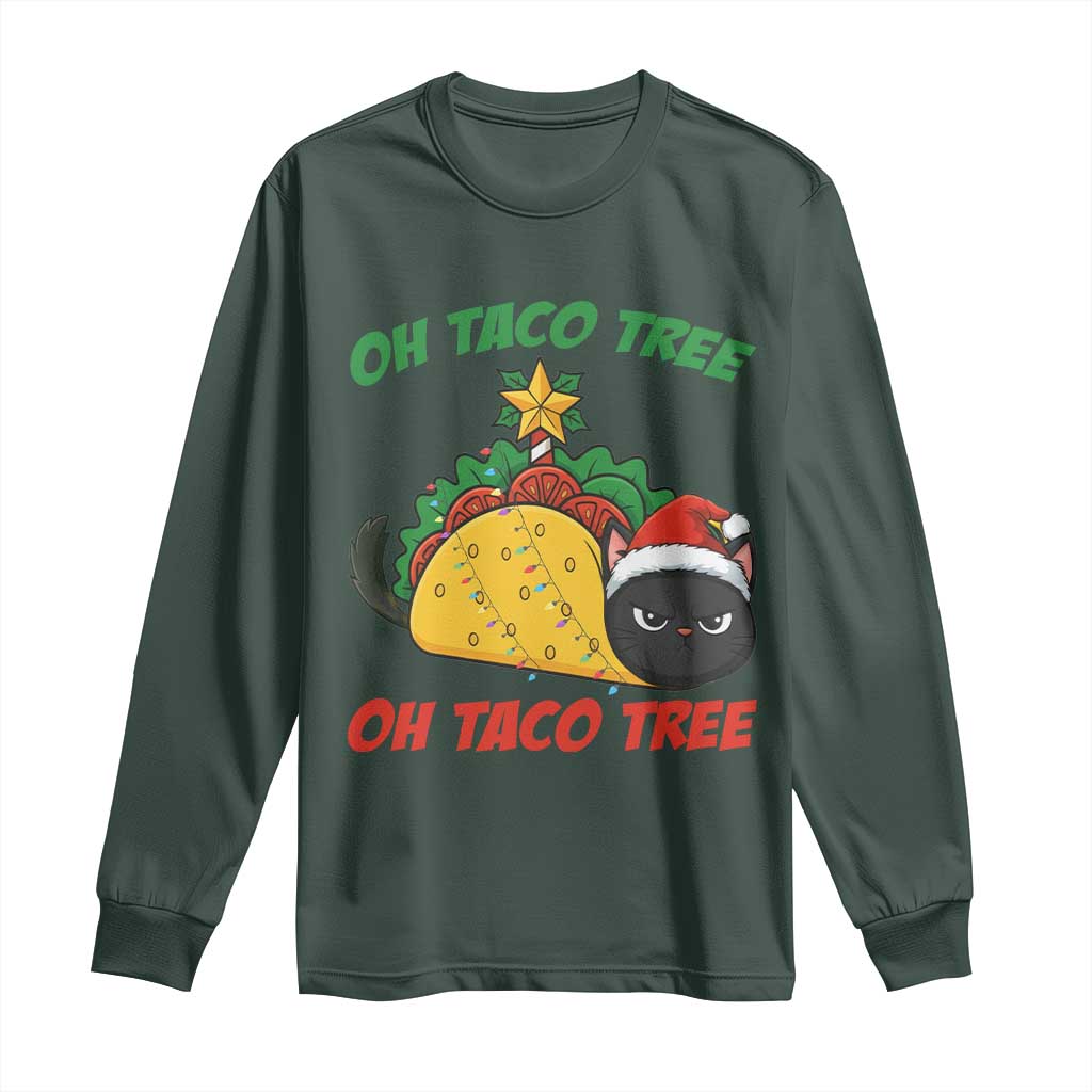Funny Taco Cat Tree Christmas Long Sleeve Shirt TS14 Dark Forest Green Print Your Wear