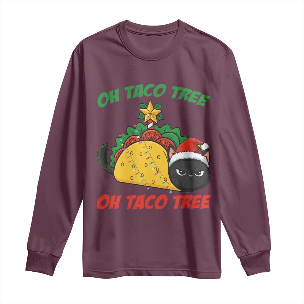 Funny Taco Cat Tree Christmas Long Sleeve Shirt TS14 Maroon Print Your Wear