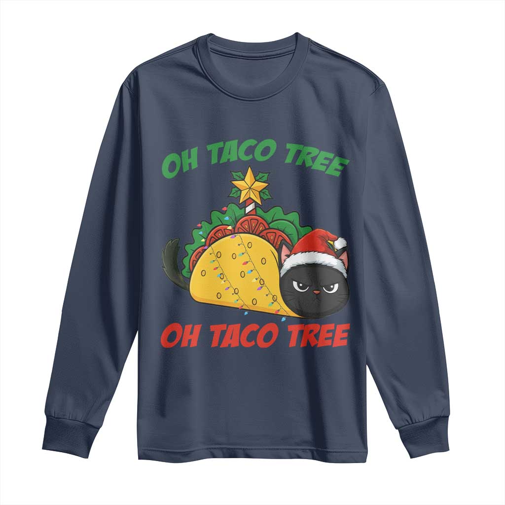 Funny Taco Cat Tree Christmas Long Sleeve Shirt TS14 Navy Print Your Wear