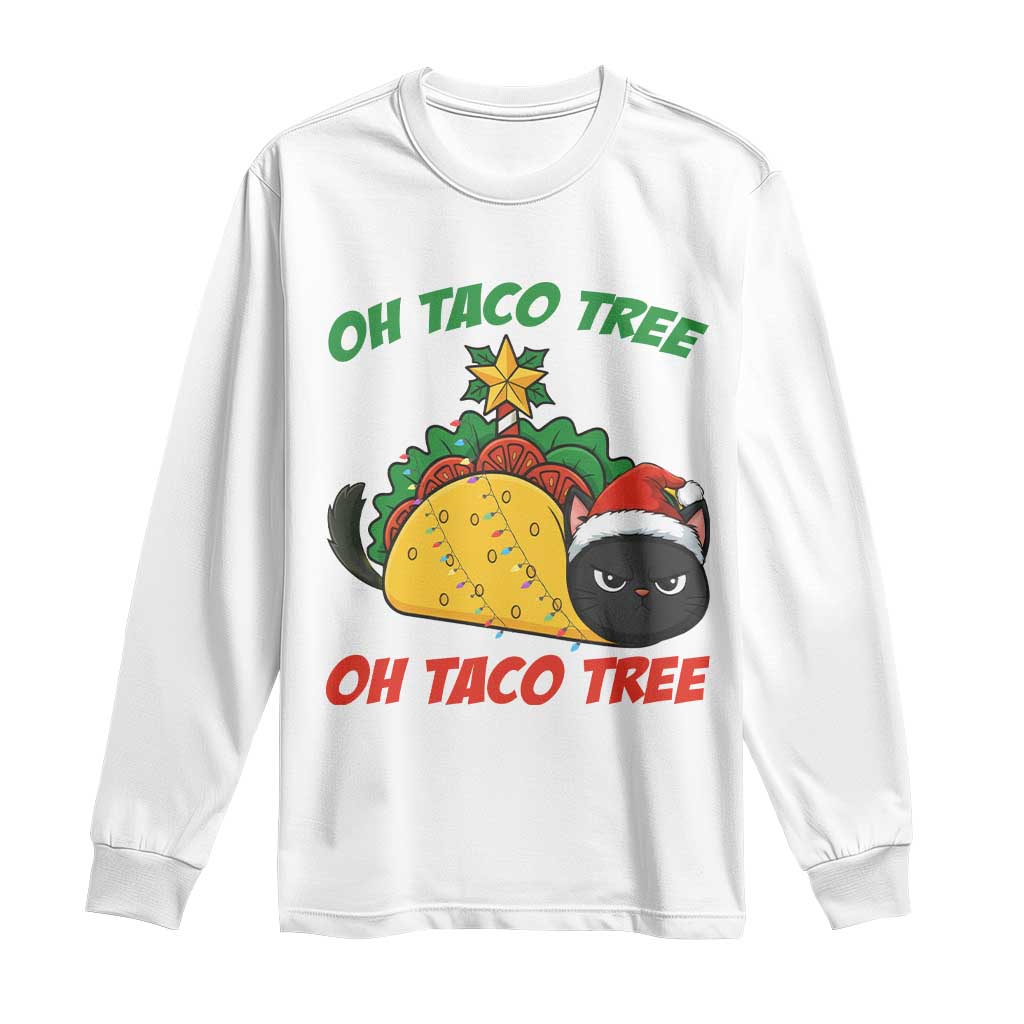 Funny Taco Cat Tree Christmas Long Sleeve Shirt TS14 White Print Your Wear