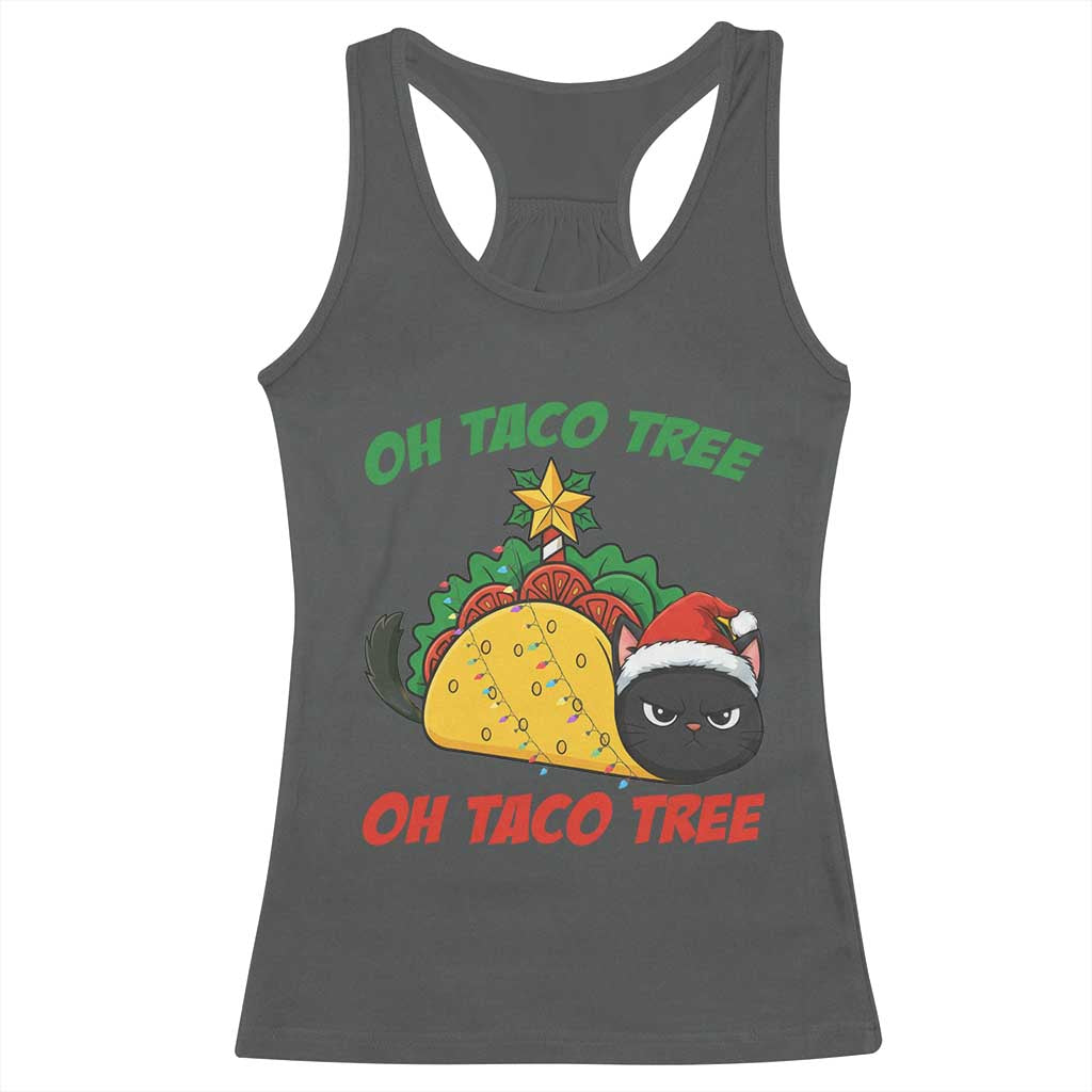 Funny Taco Cat Tree Christmas Racerback Tank Top TS14 Dark Heather Print Your Wear