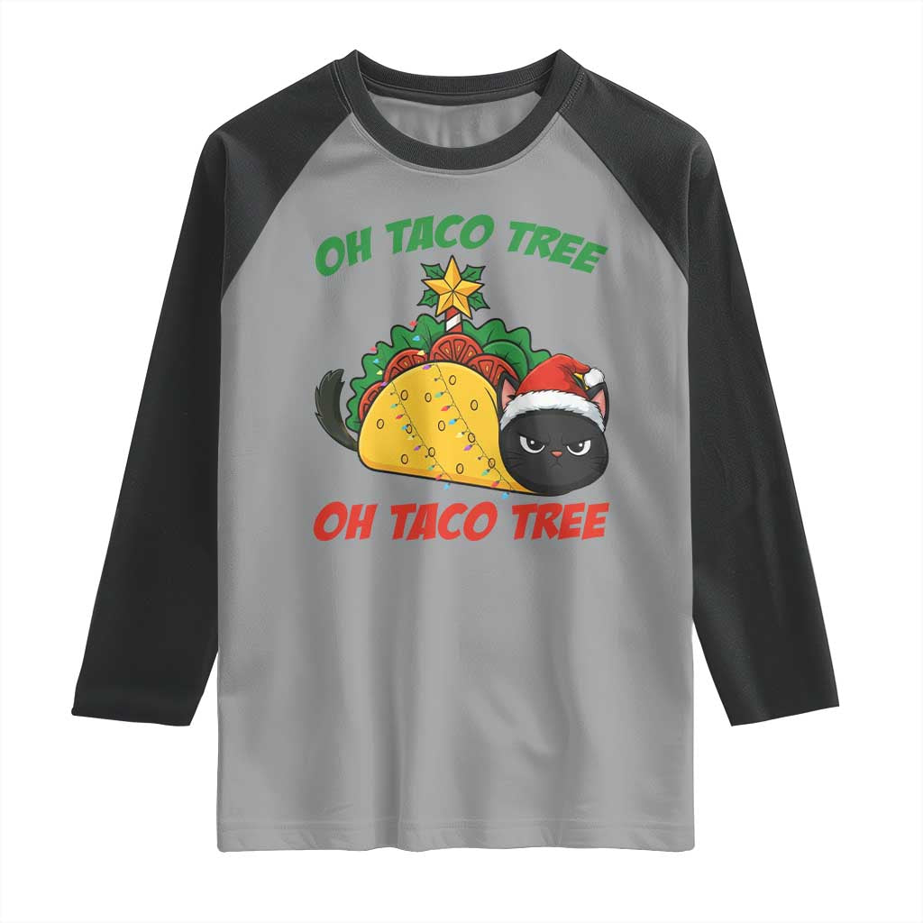 Funny Taco Cat Tree Christmas Raglan Shirt TS14 Sport Gray Black Print Your Wear