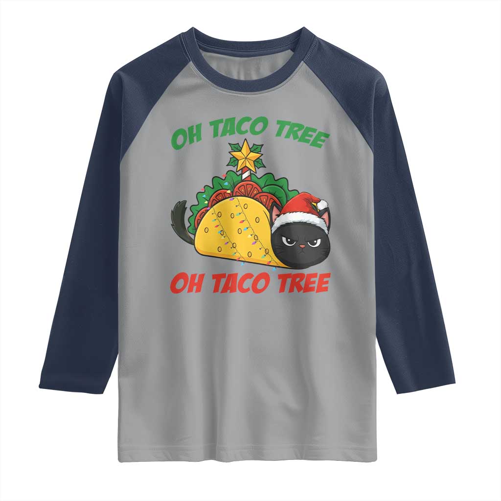 Funny Taco Cat Tree Christmas Raglan Shirt TS14 Sport Gray Navy Print Your Wear
