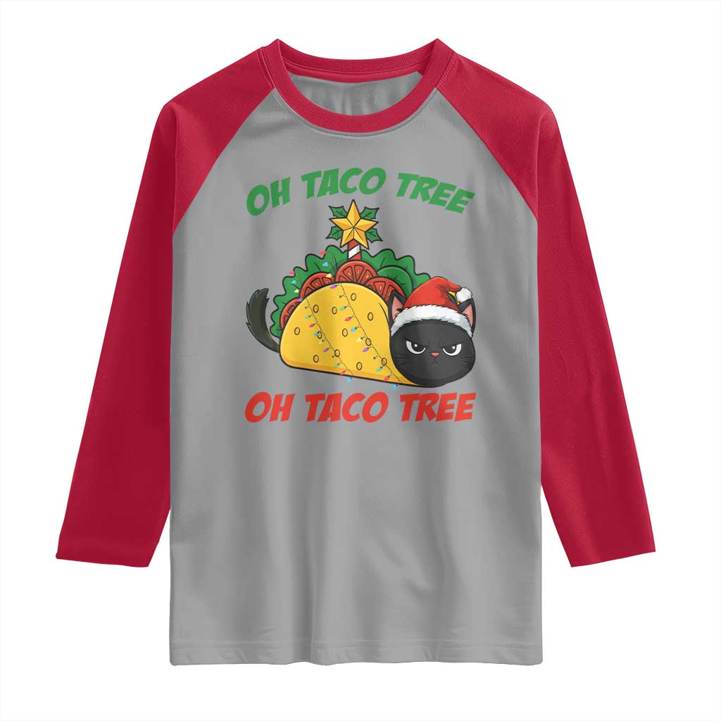 Funny Taco Cat Tree Christmas Raglan Shirt TS14 Sport Gray Red Print Your Wear