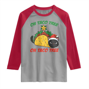 Funny Taco Cat Tree Christmas Raglan Shirt TS14 Sport Gray Red Print Your Wear