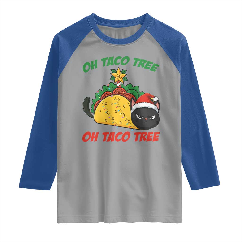 Funny Taco Cat Tree Christmas Raglan Shirt TS14 Sport Gray Royal Print Your Wear