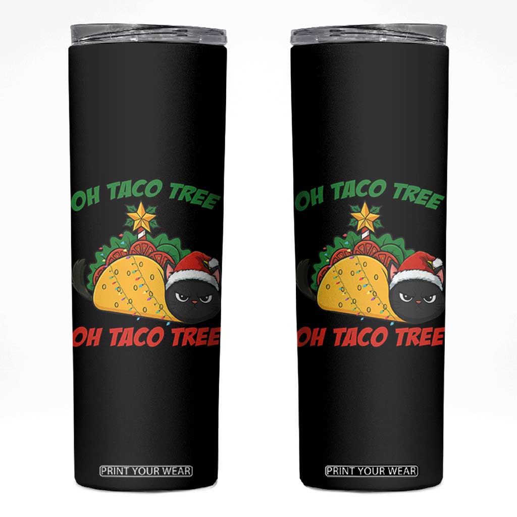Funny Taco Cat Tree Christmas Skinny Tumbler TS14 Black Print Your Wear