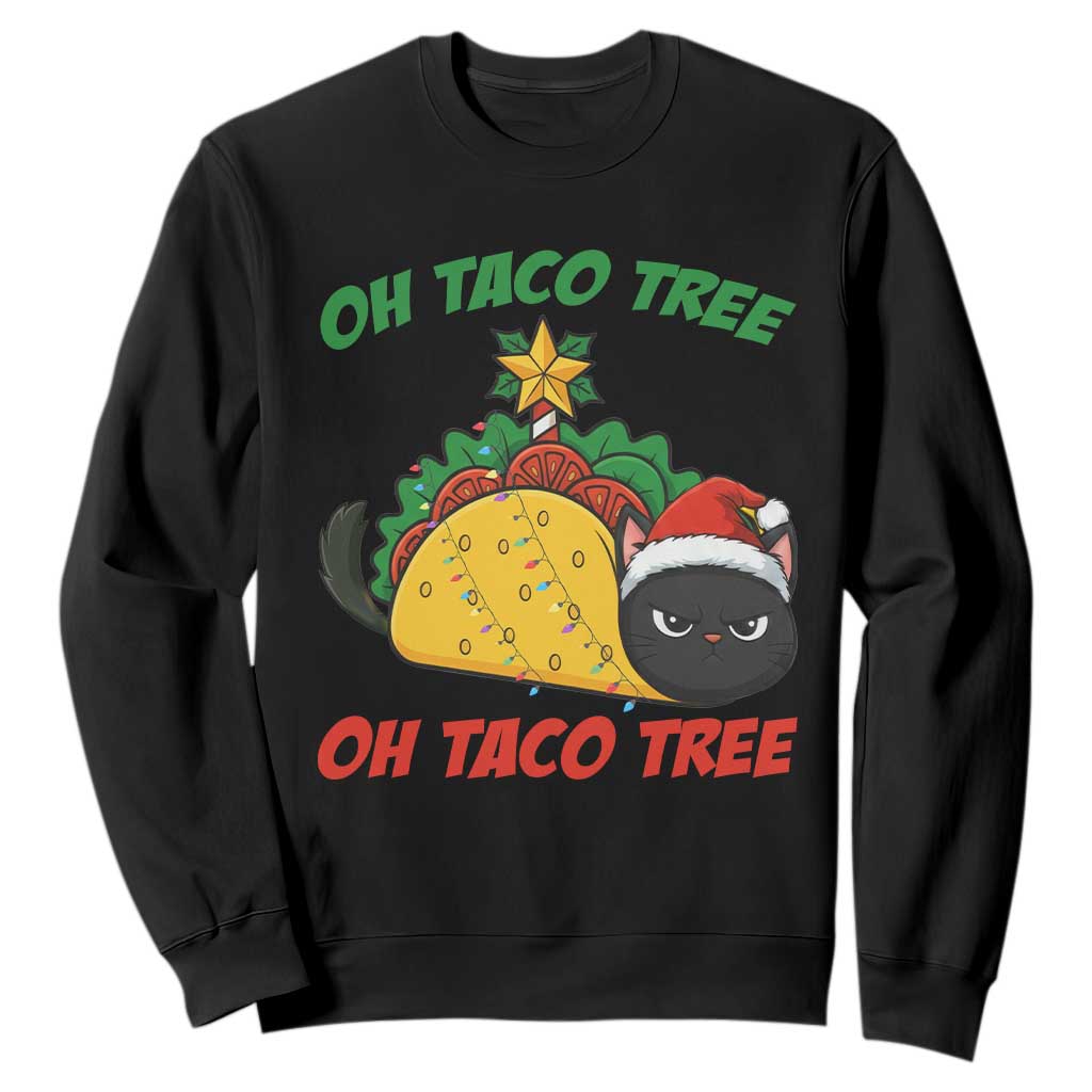 Funny Taco Cat Tree Christmas Sweatshirt TS14 Black Print Your Wear