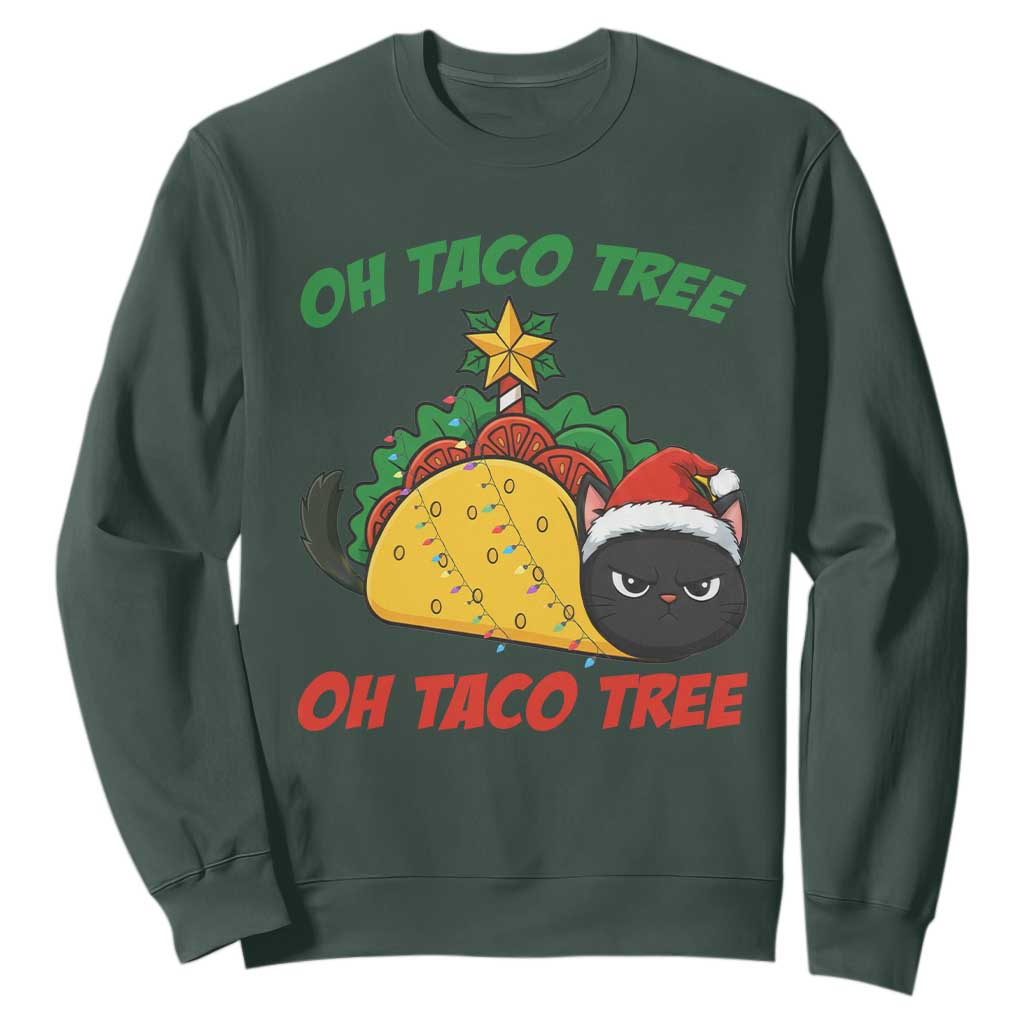 Funny Taco Cat Tree Christmas Sweatshirt TS14 Dark Forest Green Print Your Wear