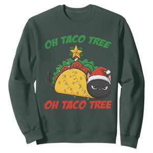 Funny Taco Cat Tree Christmas Sweatshirt TS14 Dark Forest Green Print Your Wear