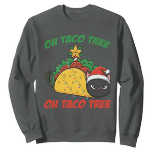 Funny Taco Cat Tree Christmas Sweatshirt TS14 Dark Heather Print Your Wear