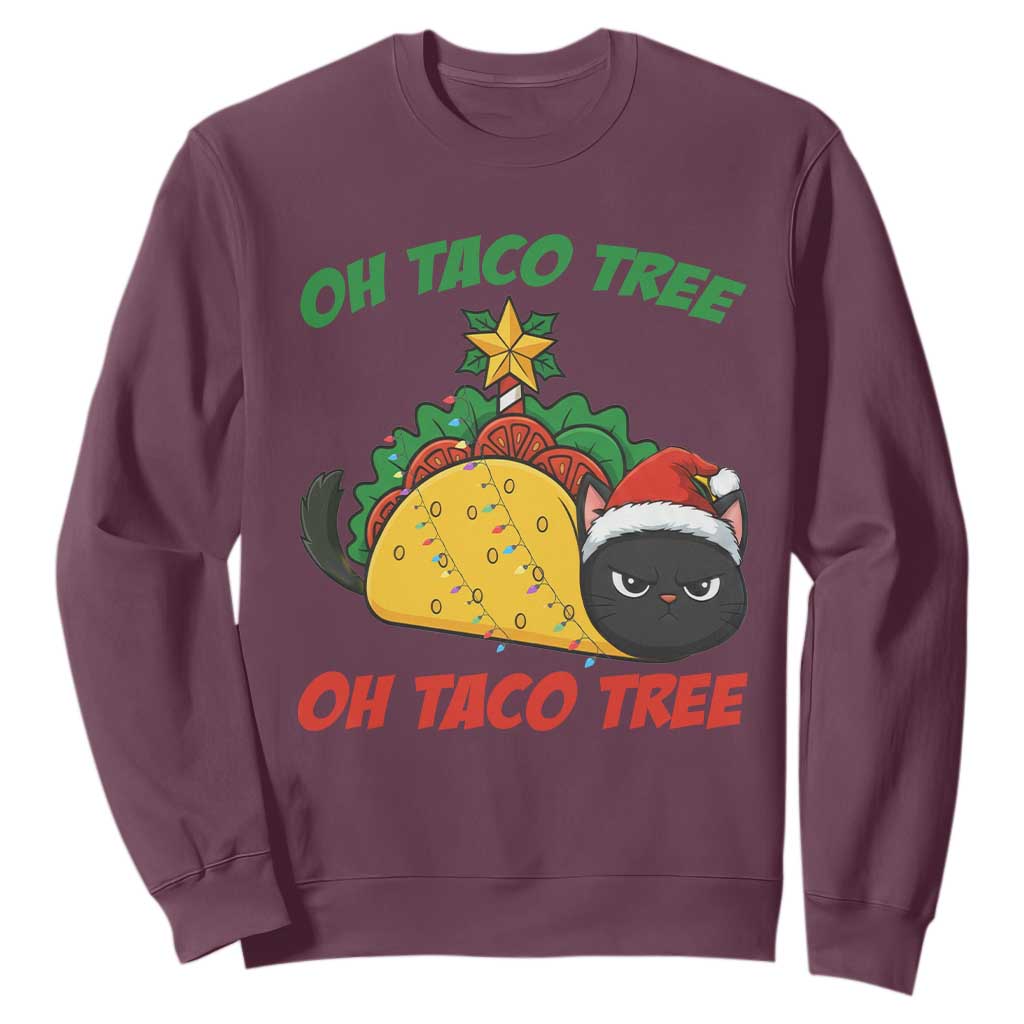 Funny Taco Cat Tree Christmas Sweatshirt TS14 Maroon Print Your Wear