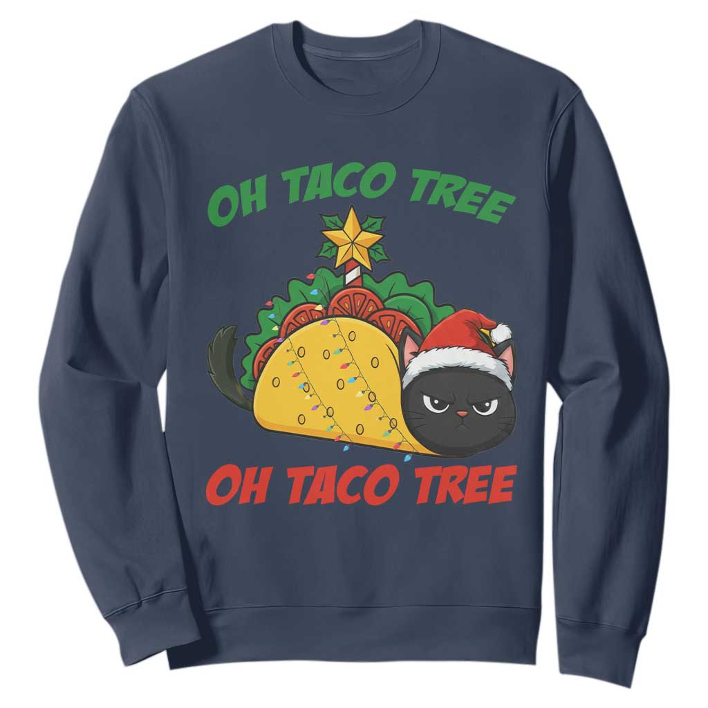 Funny Taco Cat Tree Christmas Sweatshirt TS14 Navy Print Your Wear