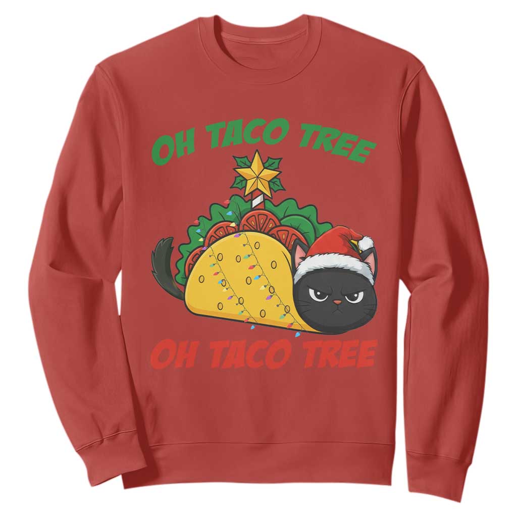 Funny Taco Cat Tree Christmas Sweatshirt TS14 Red Print Your Wear