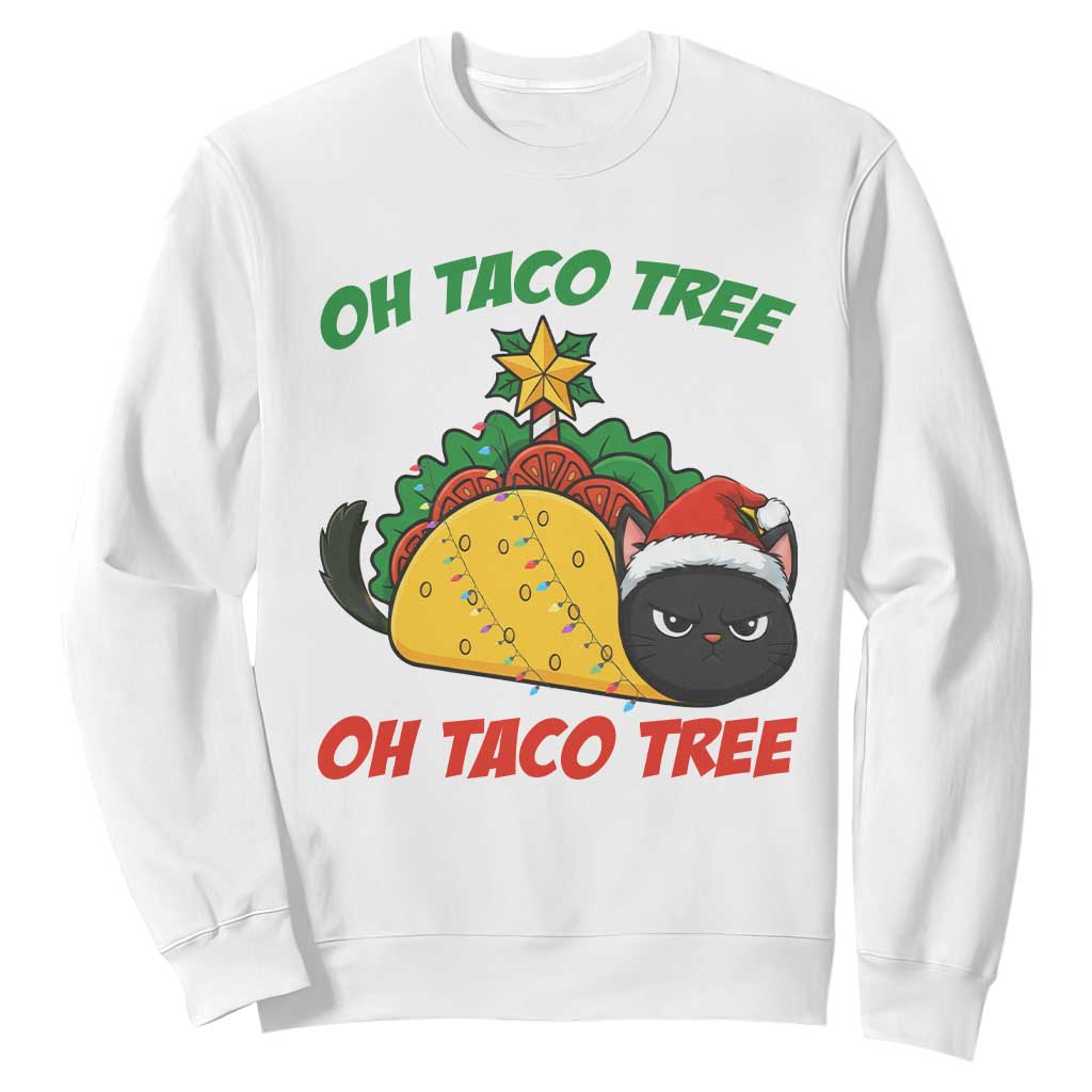 Funny Taco Cat Tree Christmas Sweatshirt TS14 White Print Your Wear