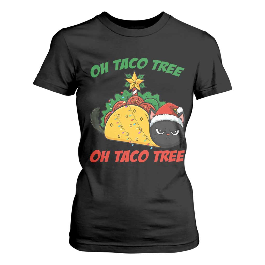 Funny Taco Cat Tree Christmas T Shirt For Women TS14 Black Print Your Wear
