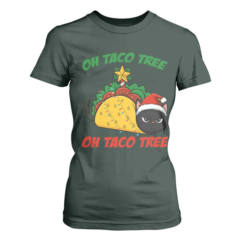 Funny Taco Cat Tree Christmas T Shirt For Women TS14 Dark Forest Green Print Your Wear