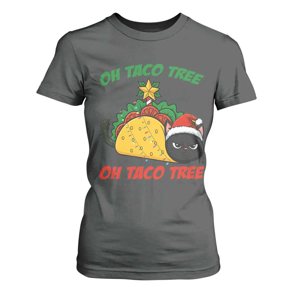 Funny Taco Cat Tree Christmas T Shirt For Women TS14 Dark Heather Print Your Wear