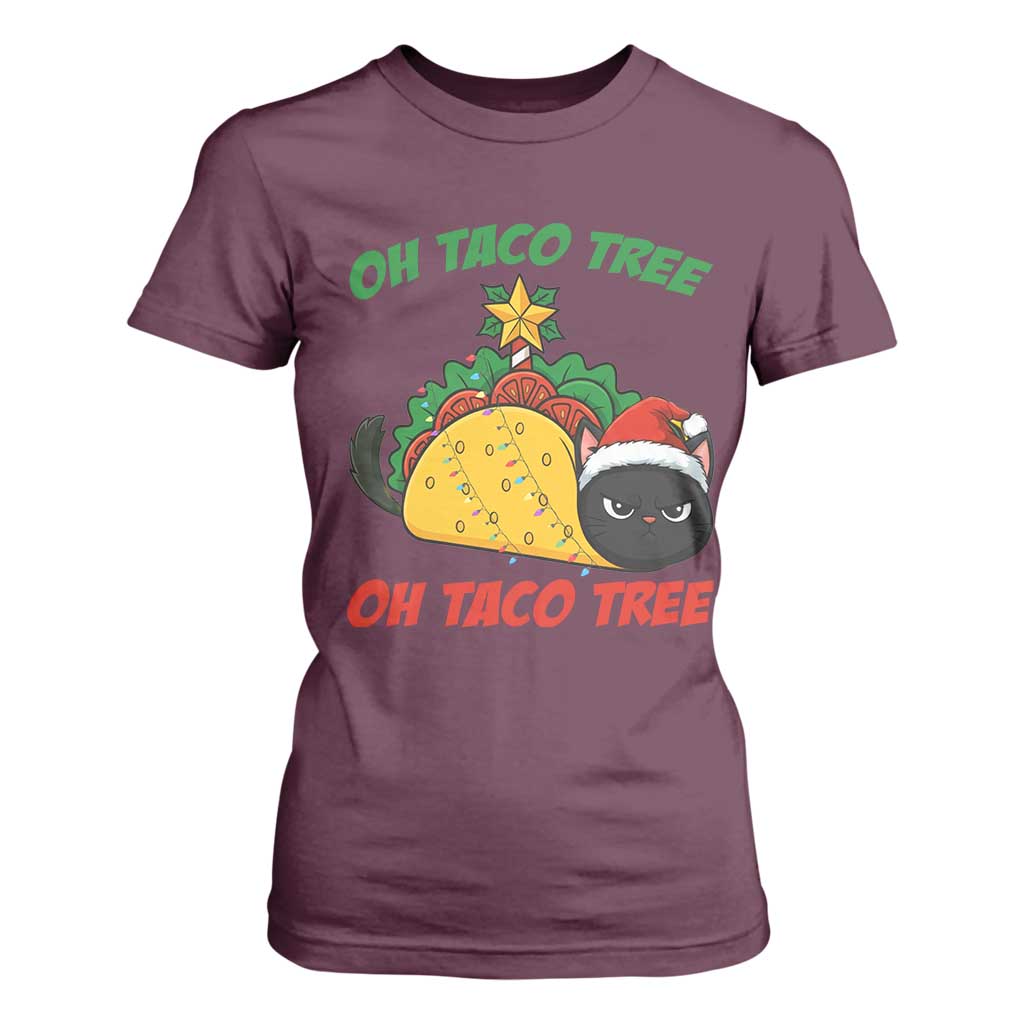 Funny Taco Cat Tree Christmas T Shirt For Women TS14 Maroon Print Your Wear