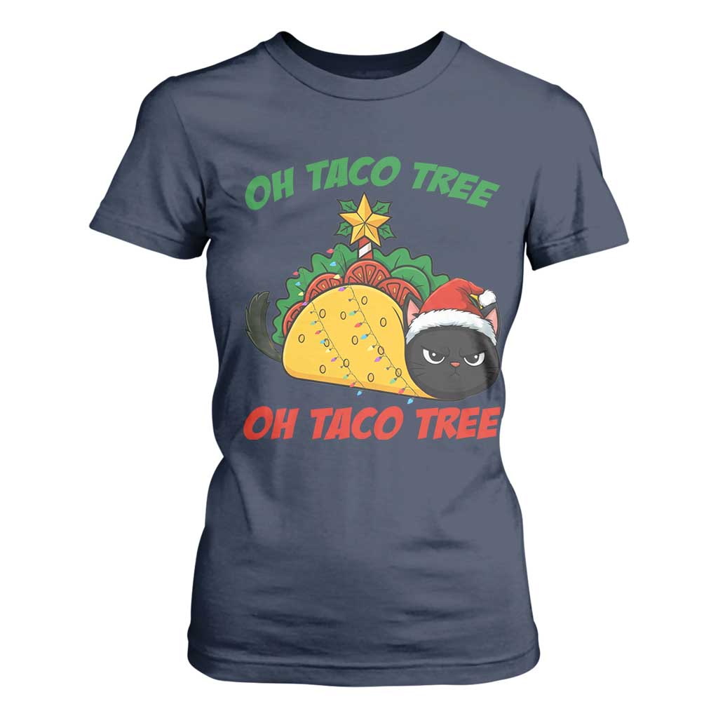 Funny Taco Cat Tree Christmas T Shirt For Women TS14 Navy Print Your Wear