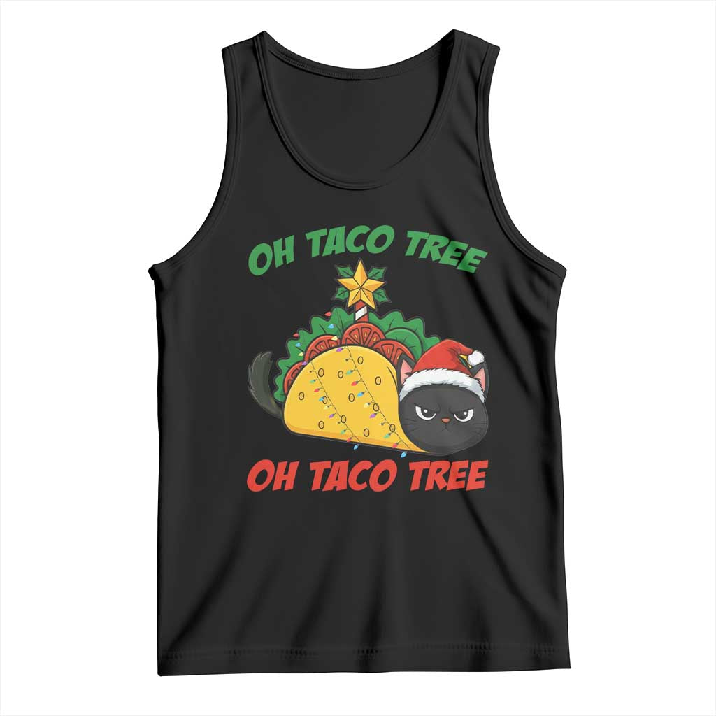 Funny Taco Cat Tree Christmas Tank Top TS14 Black Print Your Wear