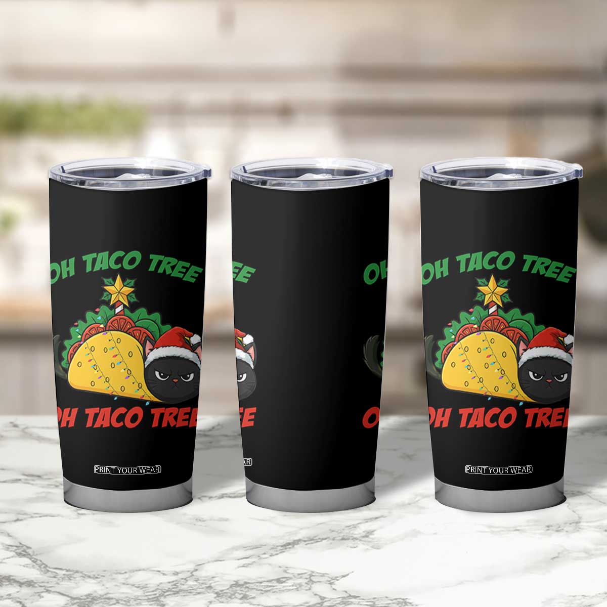 Funny Taco Cat Tree Christmas Tumbler Cup TS14 Print Your Wear